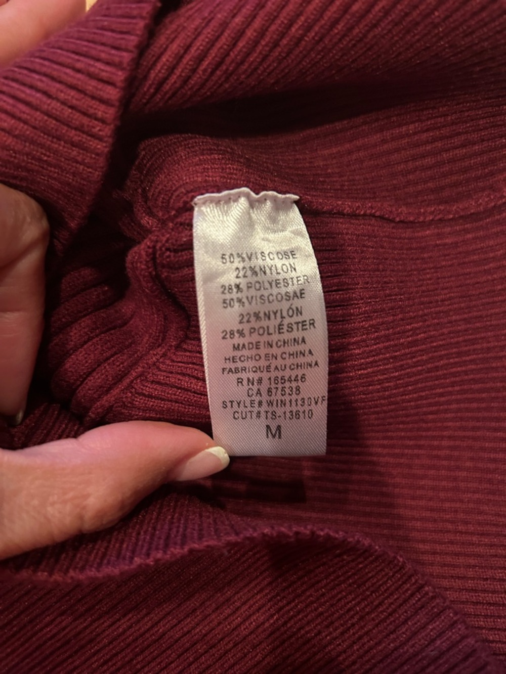 Windsor Maroon Ribbed V-Neck Cropped Sweater - Picture 8 of 9